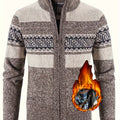 Men's Patterned Cardigan - Full-Zip Stand-Collar Knitwear