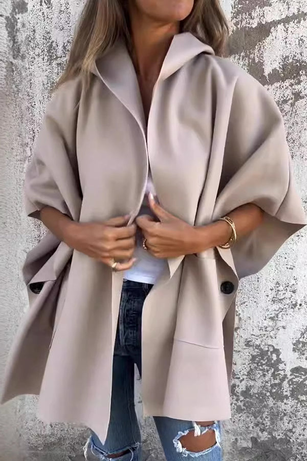 Women's Oversized Cape Coat- Notched Collar