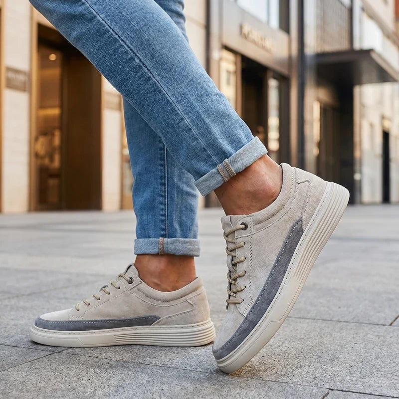 Men's Lace-Up Trainers- Suede-Look Panelled Upper