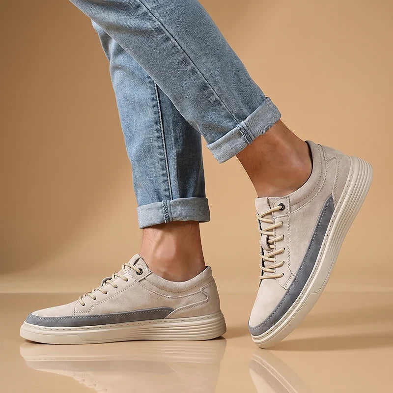 Men's Lace-Up Trainers- Suede-Look Panelled Upper