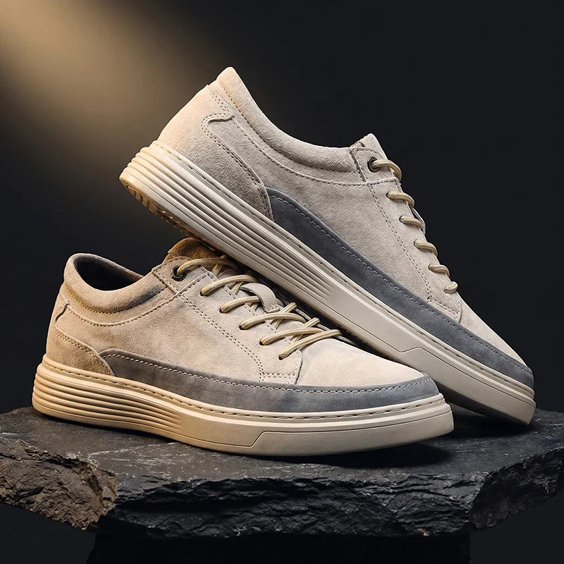 Men's Lace-Up Trainers- Suede-Look Panelled Upper