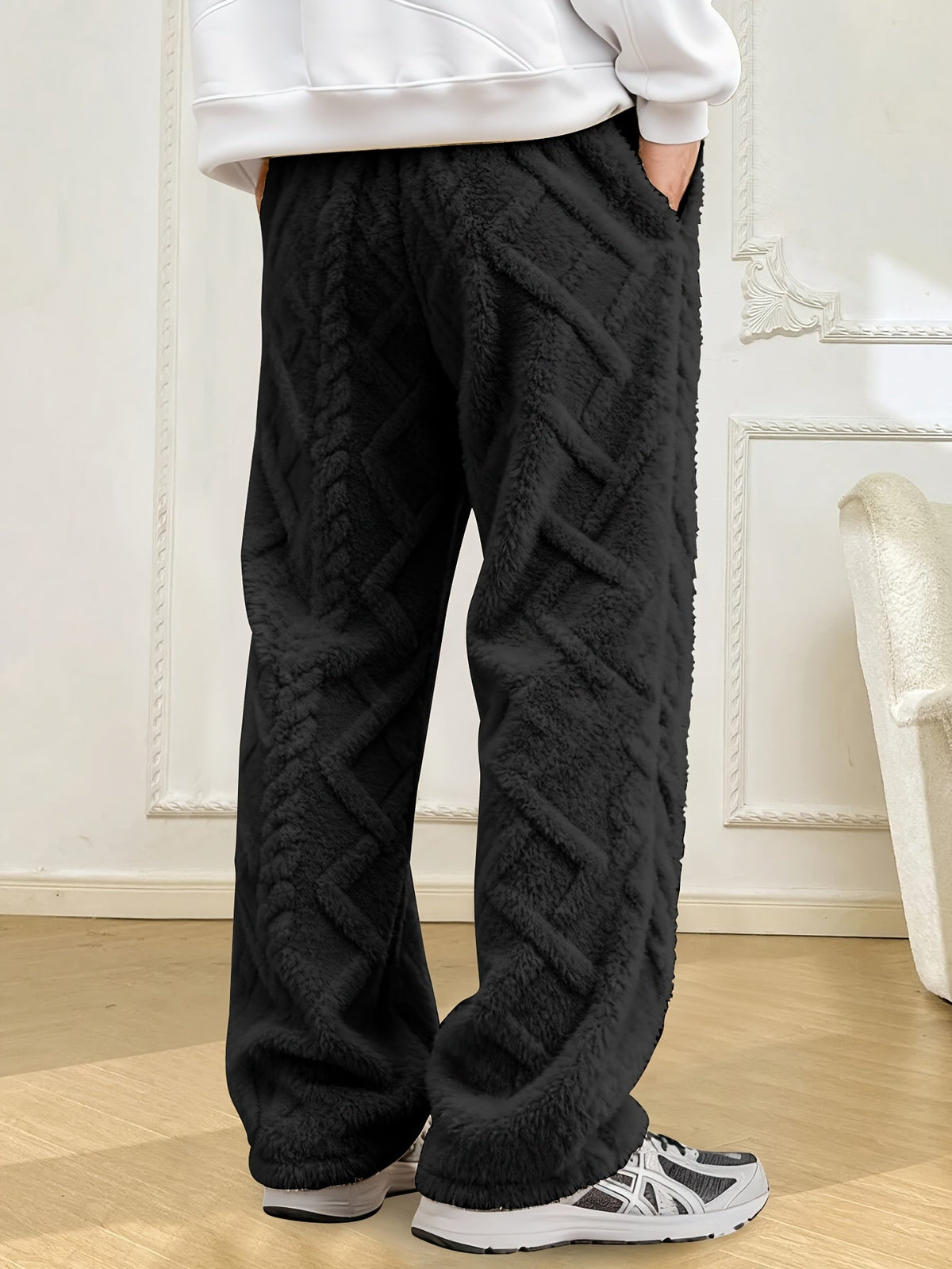 Men's Textured Joggers - Drawstring Cable-Knit Trousers