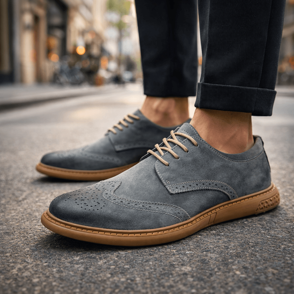 Men's Derby Shoes- Suede-Look Wingtip Lace-Ups