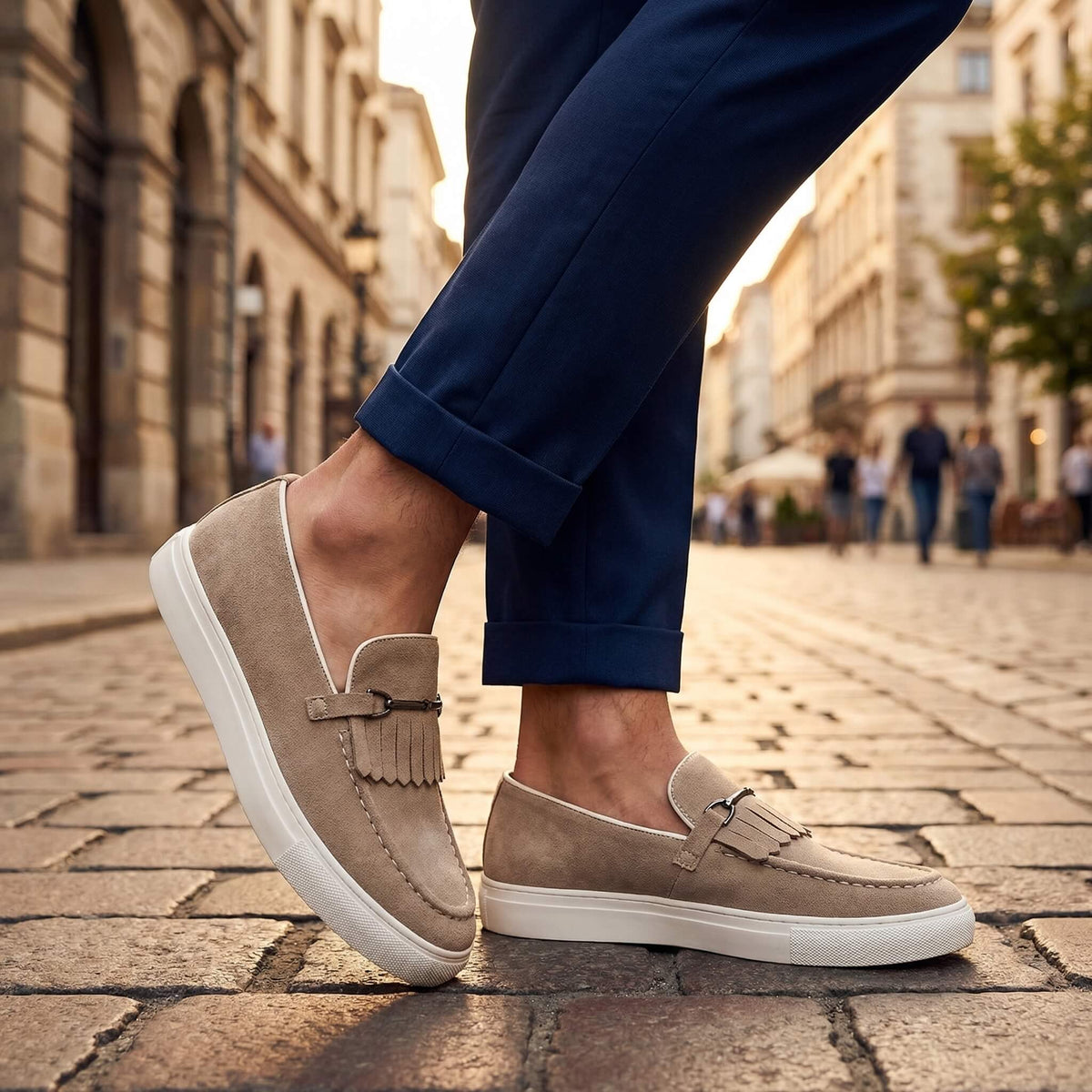 Men's Penny Loafers- Suede-Look Upper and White Sole
