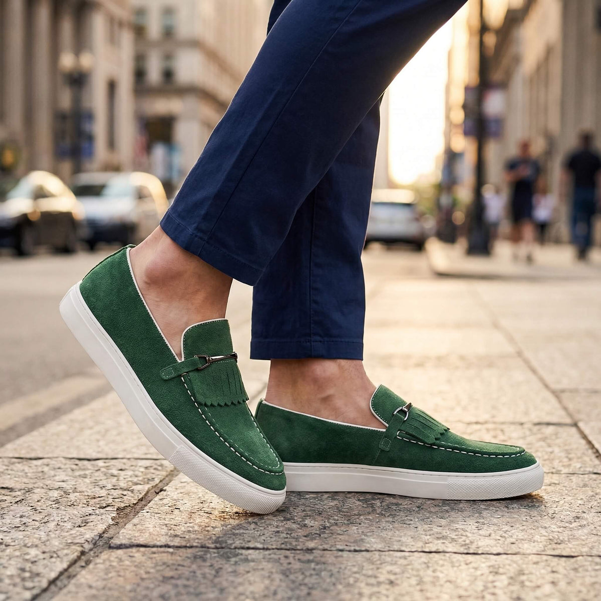 Men's Penny Loafers- Suede-Look Upper and White Sole