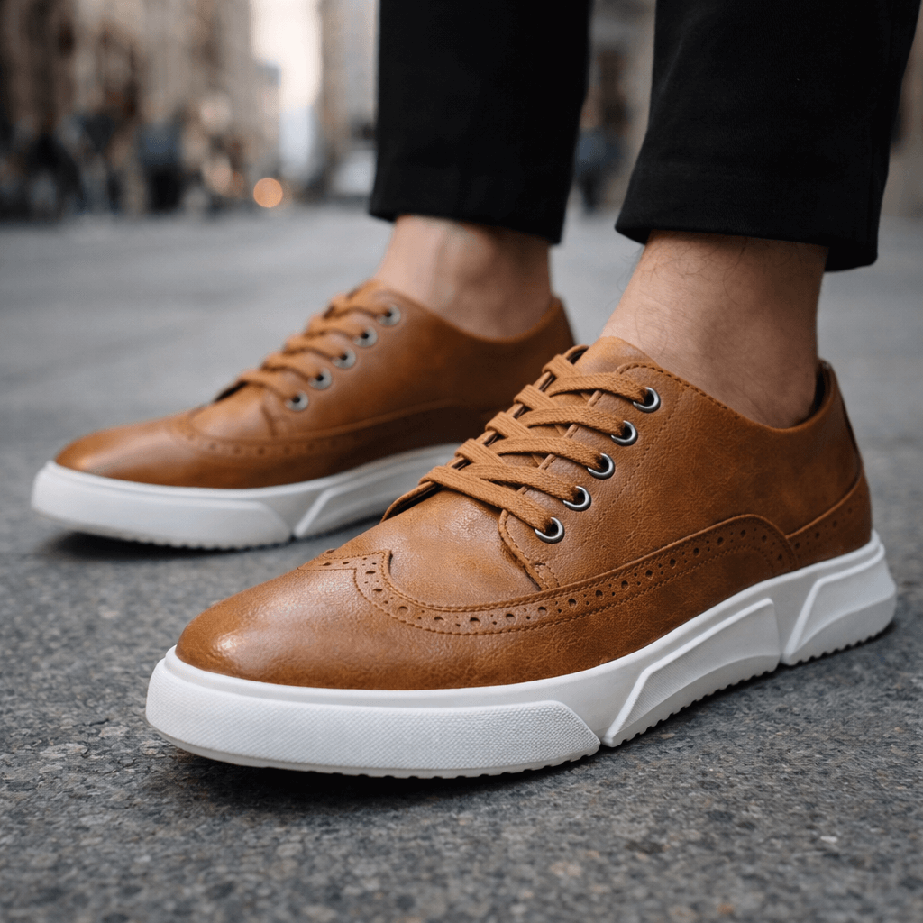 Men's Brogue Trainers- Contrast-Sole Wingtip Shoes