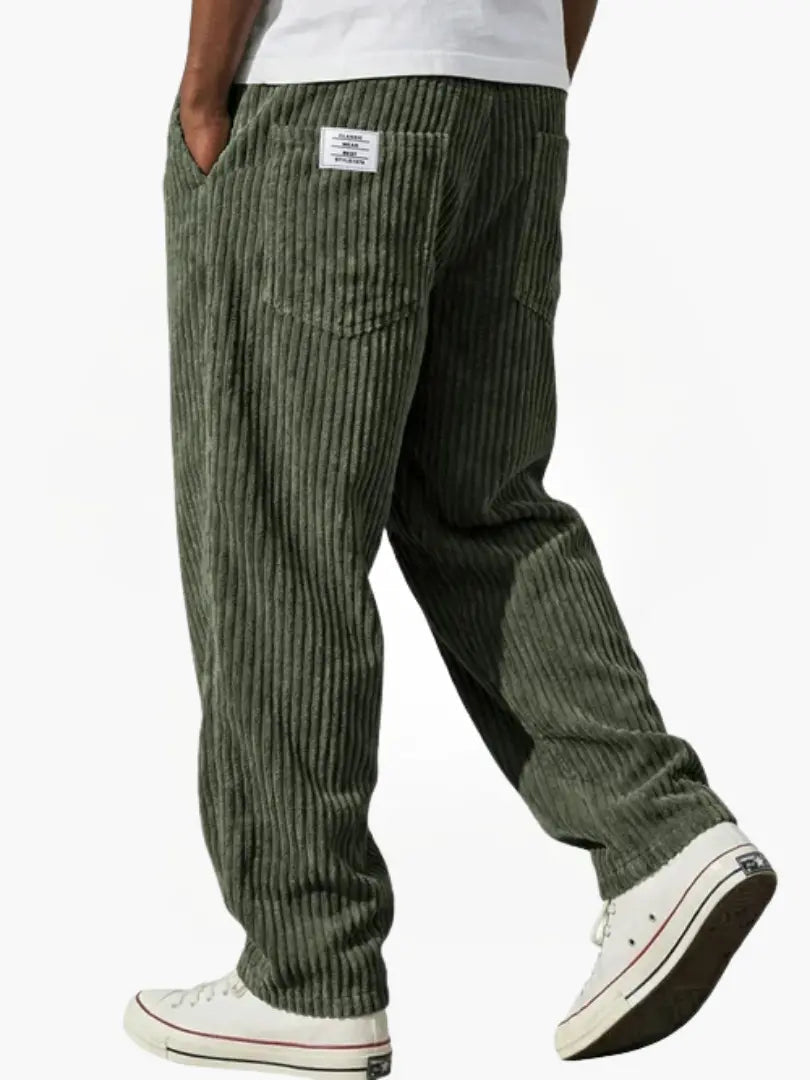 Men's Corduroy Trousers- Drawstring Waist and Straight Leg