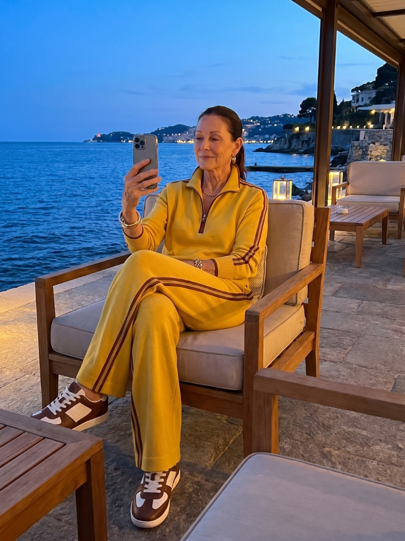 Women's Two-Piece Tracksuit- Zip-Neck Top and Side-Stripe Trousers