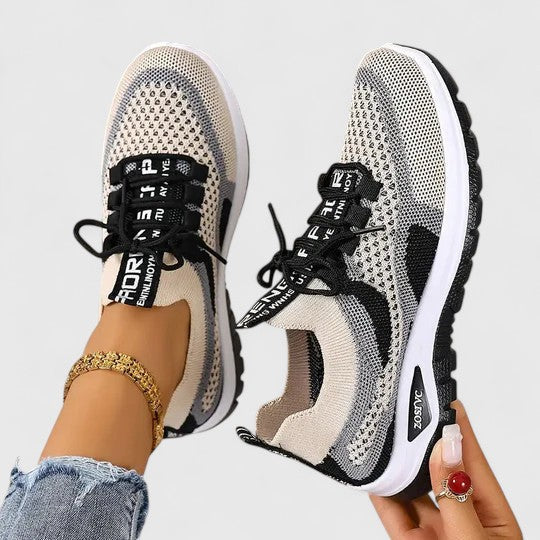Women's Lace-Up Trainers - Colour-Panel Everyday Shoes