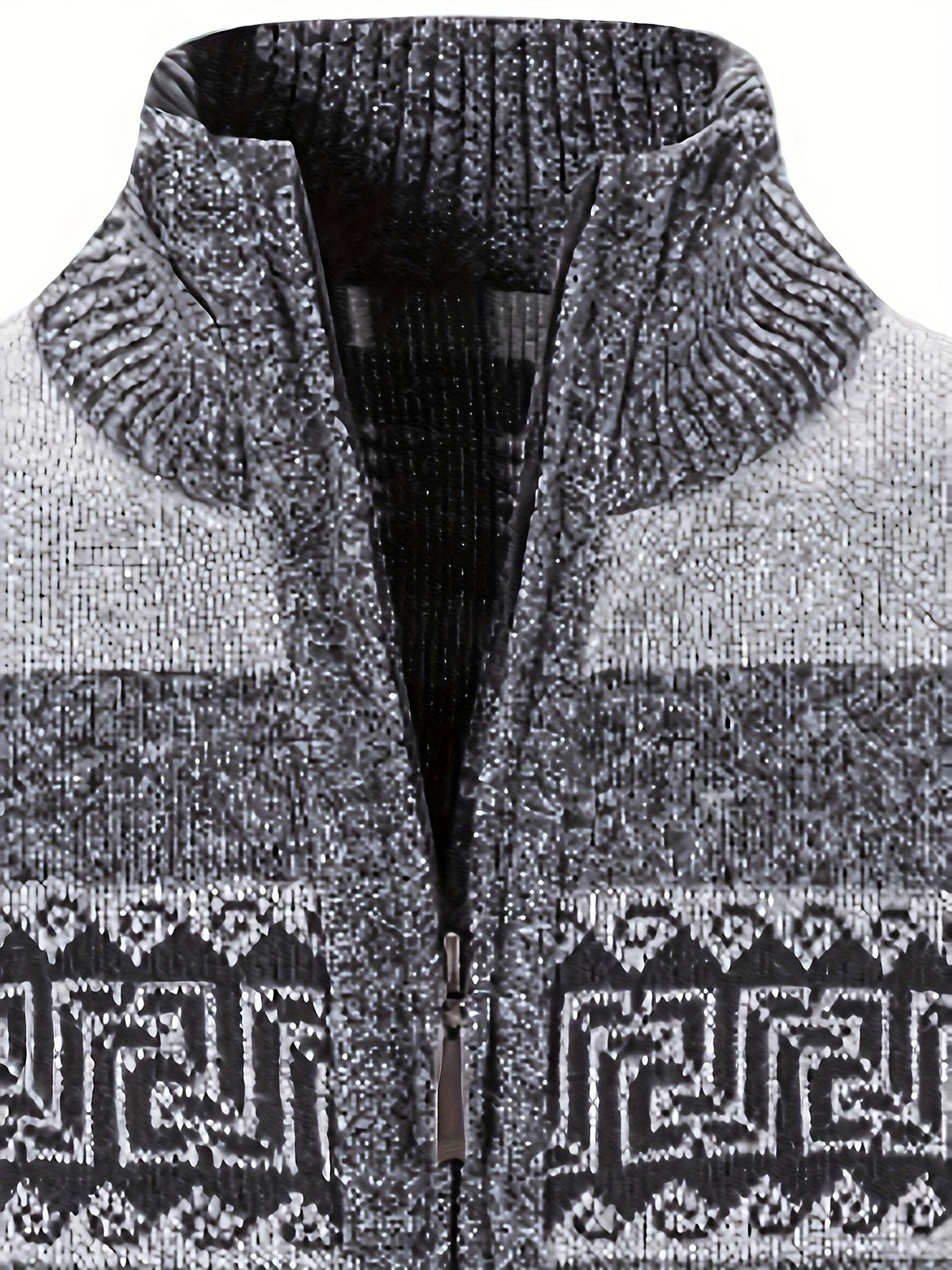 Men's Patterned Cardigan - Full-Zip Stand-Collar Knitwear