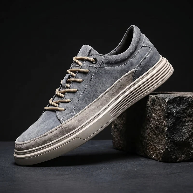 Men's Lace-Up Trainers- Suede-Look Panelled Upper