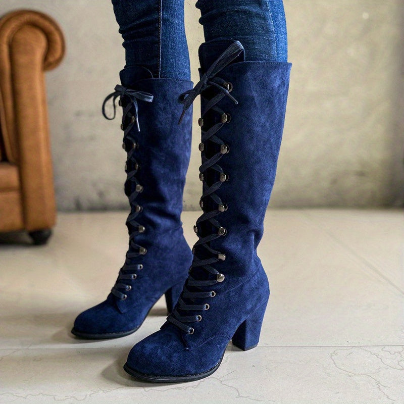 Women's Tall Lace-Up Boots - Chunky Heel