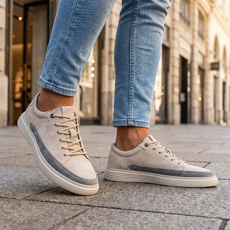 Men's Lace-Up Trainers- Suede-Look Panelled Upper