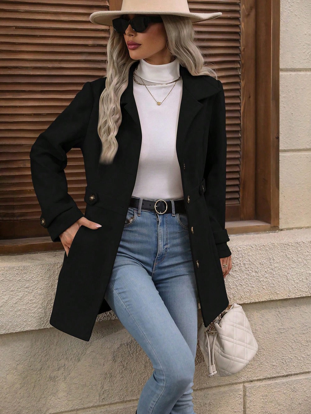 Women's Belted Trench Coat - Mid-Season Button-Front Jacket