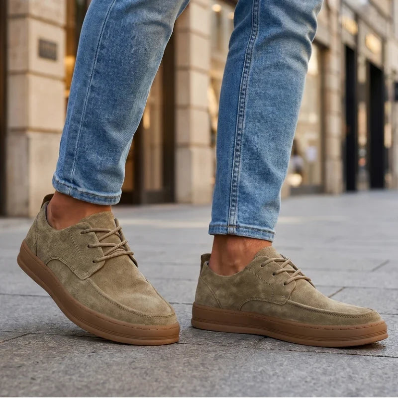 Men's Low-Top Trainers- Suede-Look Upper and Gum-Tone Sole