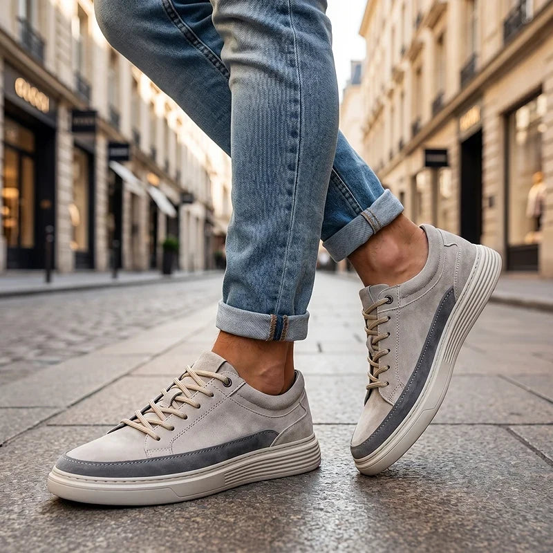 Men's Lace-Up Trainers- Suede-Look Panelled Upper