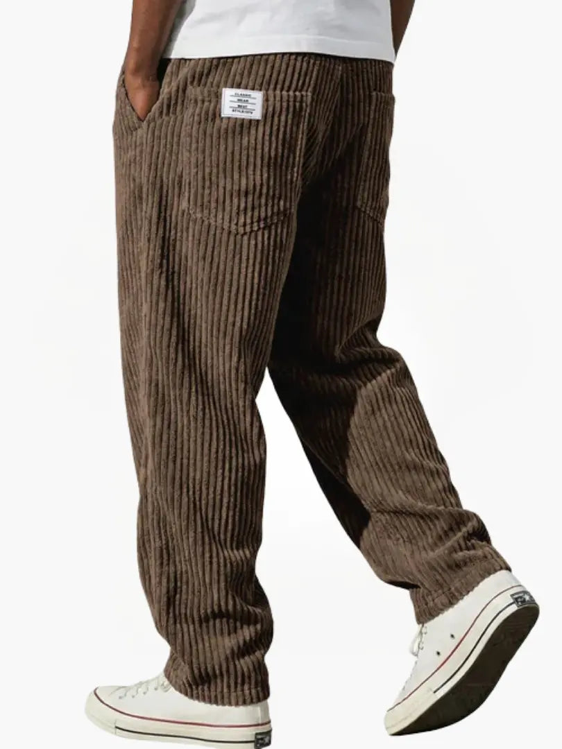 Men's Corduroy Trousers- Drawstring Waist and Straight Leg