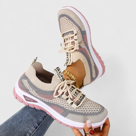 Women's Lace-Up Trainers - Colour-Panel Everyday Shoes