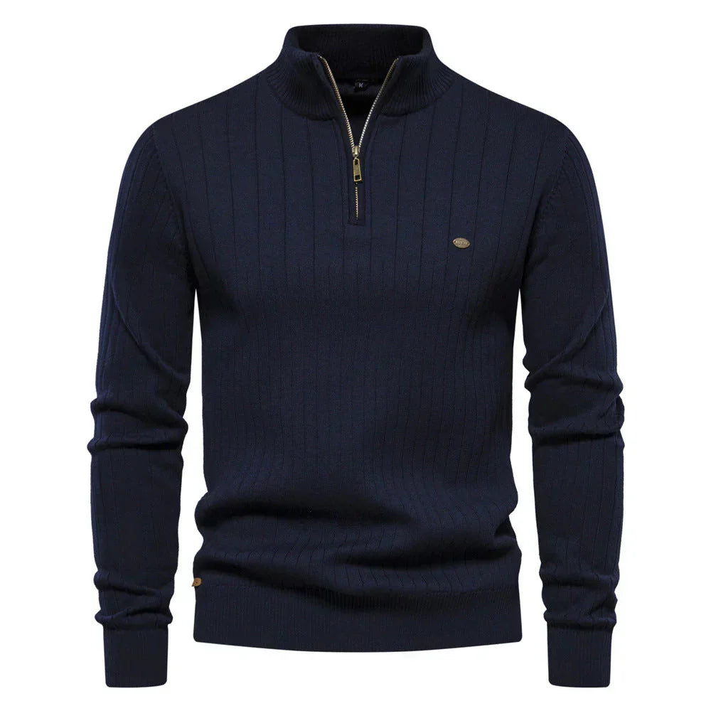 Men's Quarter-Zip Jumper - Ribbed Knit Pullover