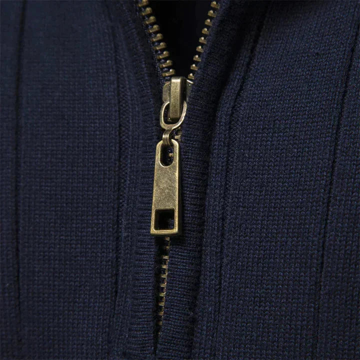 Men's Quarter-Zip Jumper - Ribbed Knit Pullover
