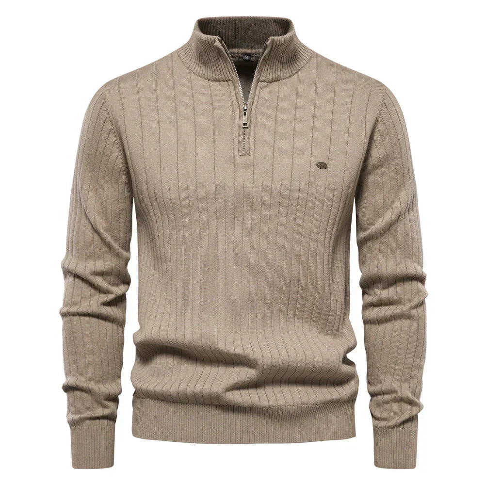 Men's Quarter-Zip Jumper - Ribbed Knit Pullover