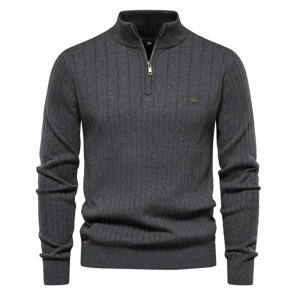 Men's Quarter-Zip Jumper - Ribbed Knit Pullover