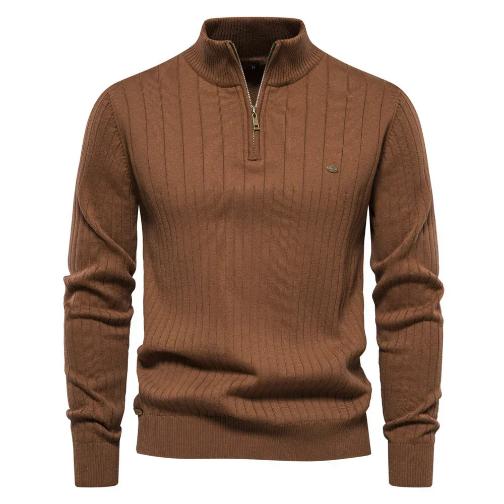 Men's Quarter-Zip Jumper - Ribbed Knit Pullover