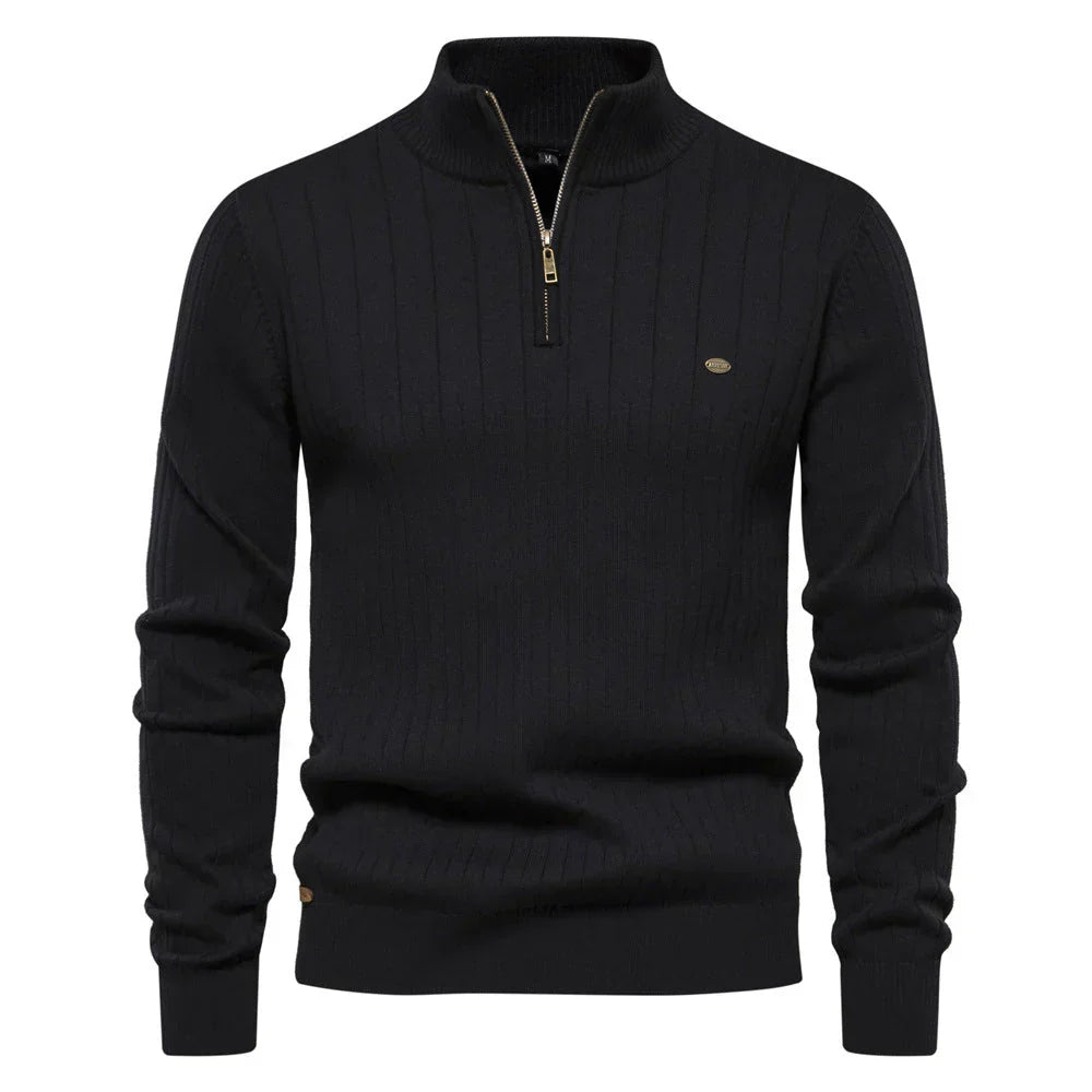 Men's Quarter-Zip Jumper - Ribbed Knit Pullover