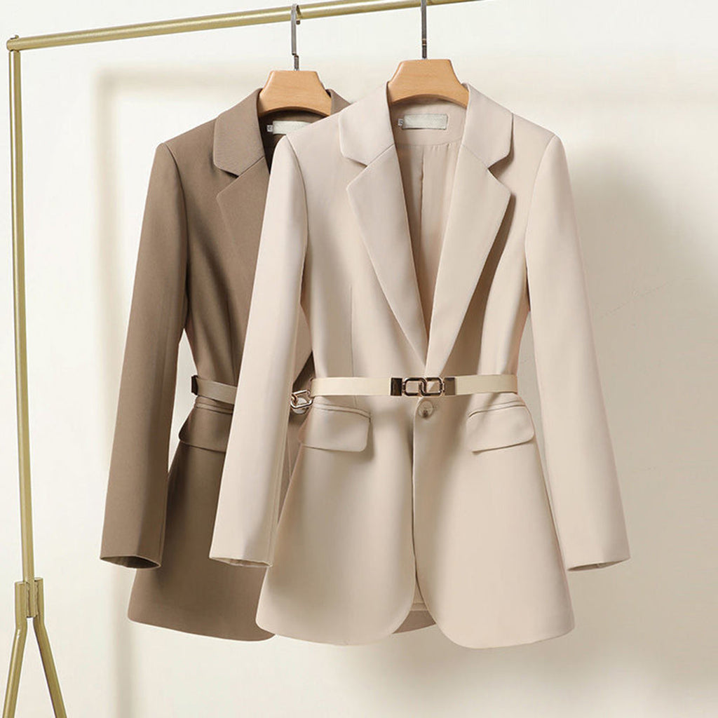 Women's Belted Blazer with Notched Lapel and Loose Fit