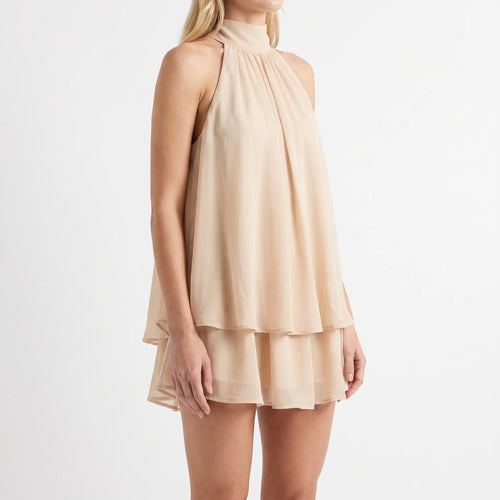 AuraFlounce - Halter Neck Ruffle Mini Dress