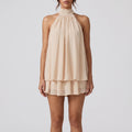 AuraFlounce - Halter Neck Ruffle Mini Dress