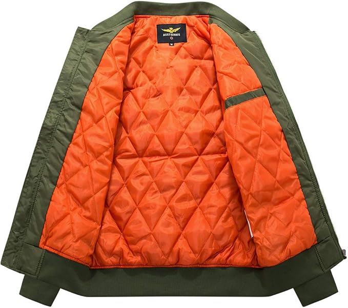 Men's Quilted Bomber Jacket - Zip-Front Winter Coat
