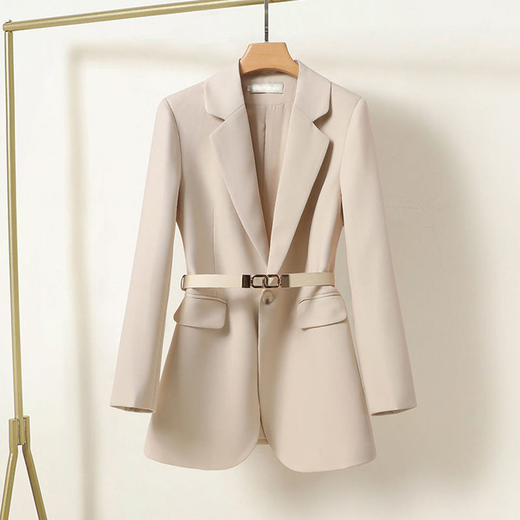 Women's Belted Blazer with Notched Lapel and Loose Fit