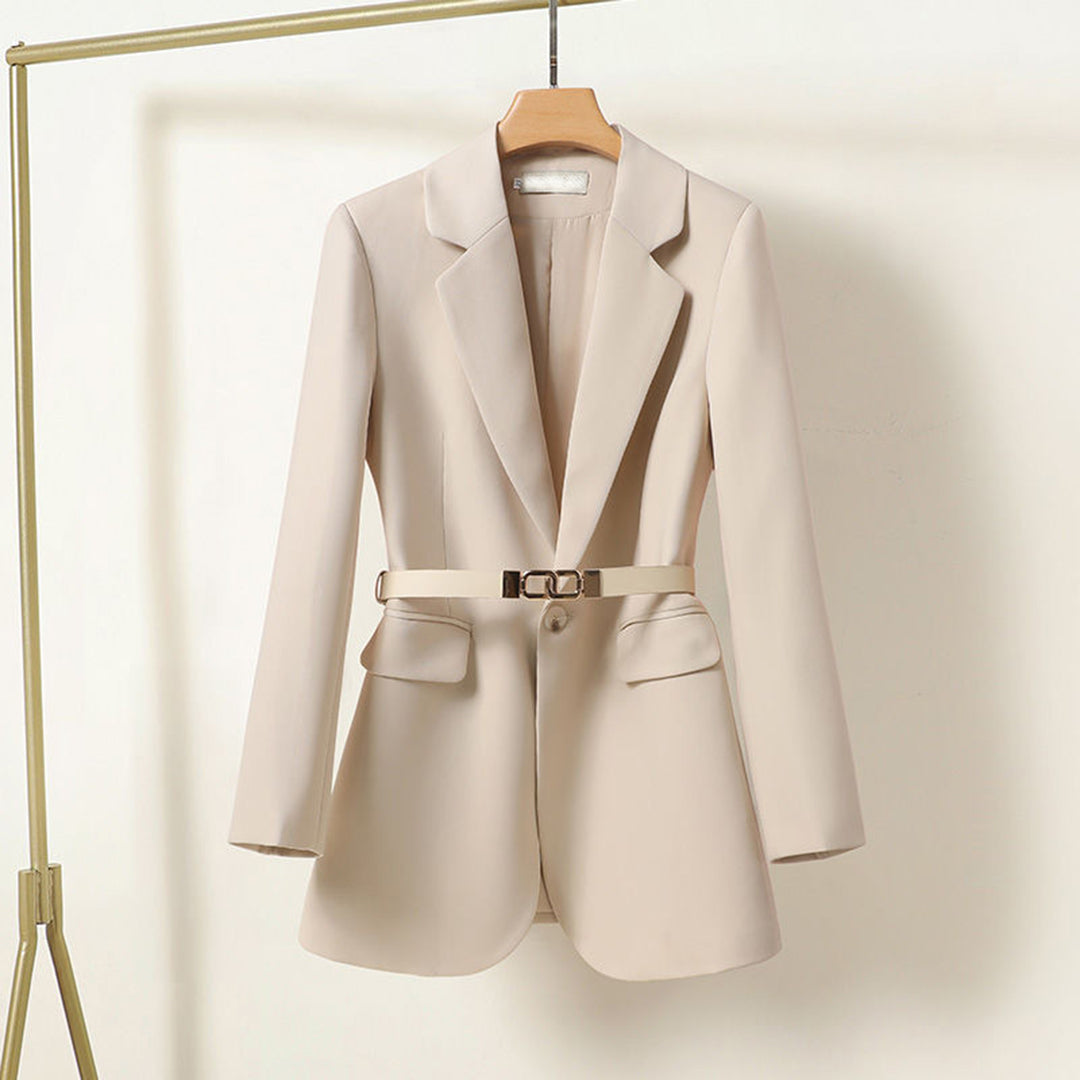 Women's Belted Blazer with Notched Lapel and Loose Fit