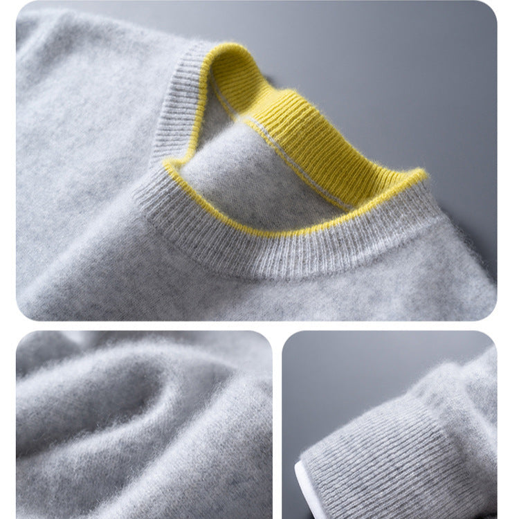 Men's Knit Sweater - Crew-Neck Contrast Trim Jumper