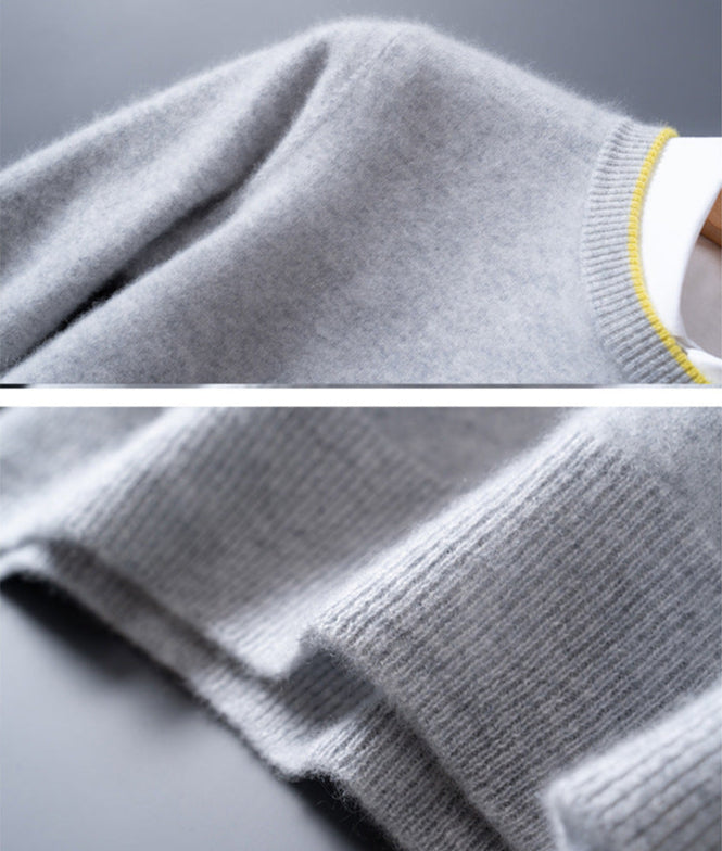 Men's Knit Sweater - Crew-Neck Contrast Trim Jumper