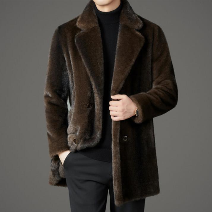 Men's Faux Fur Coat - Lapel Collar Winter Outerwear
