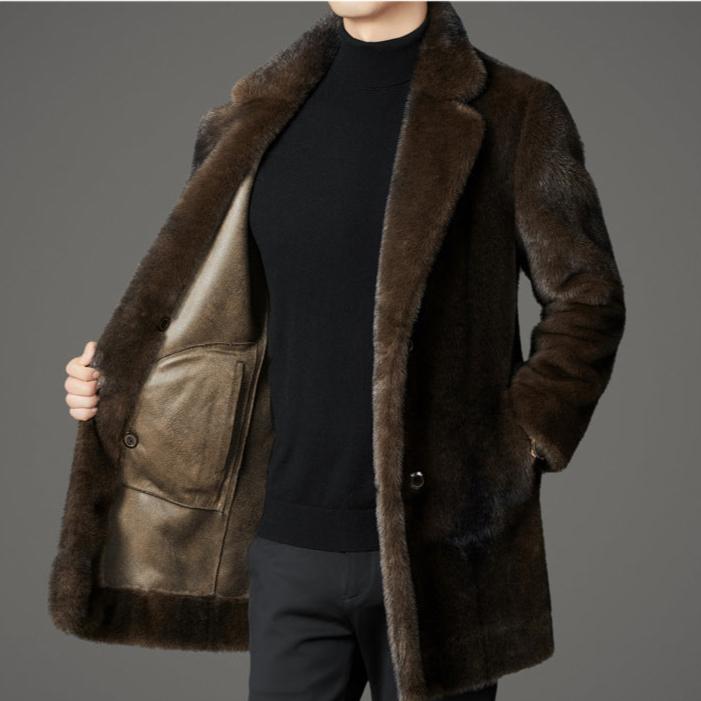 Men's Faux Fur Coat - Lapel Collar Winter Outerwear