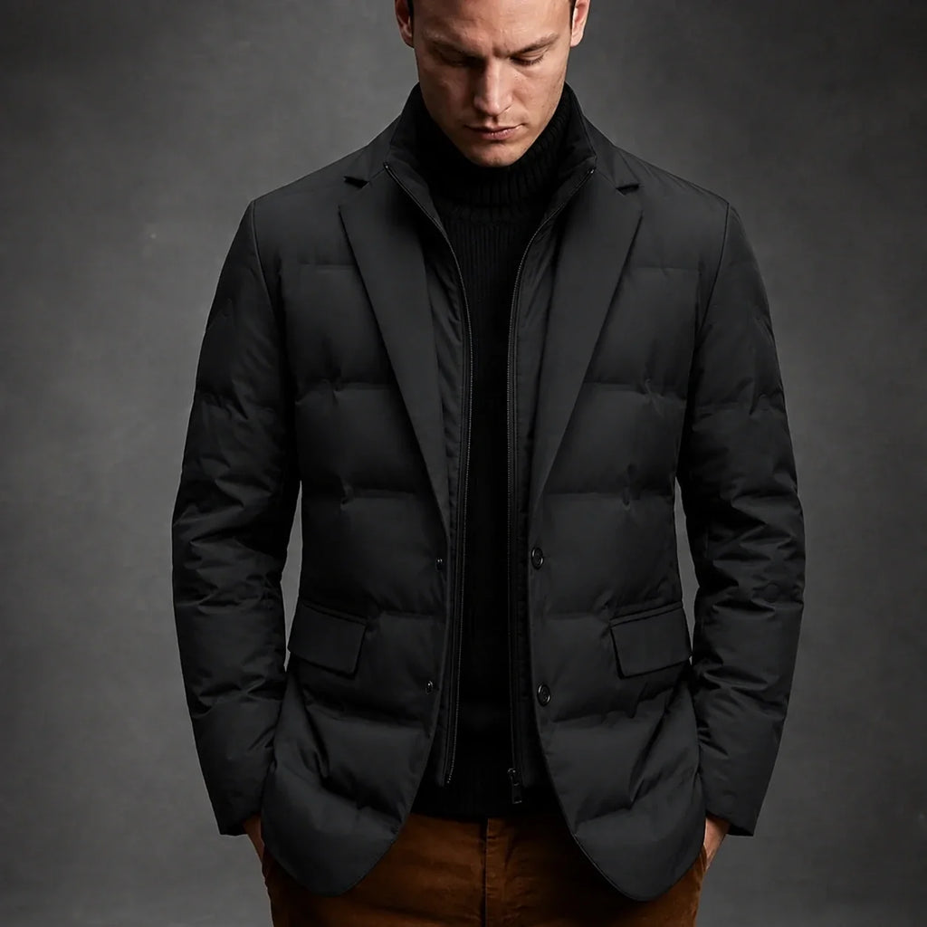 Men's Quilted Puffer Jacket - Ribbed-Cuff Zip-Up Outerwear