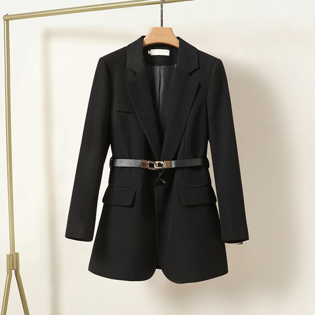 Women's Belted Blazer with Notched Lapel and Loose Fit