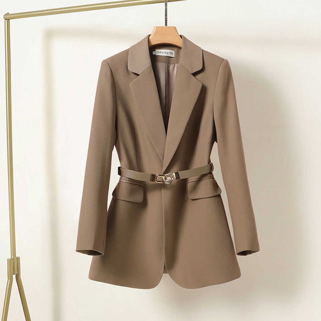 Women's Belted Blazer with Notched Lapel and Loose Fit