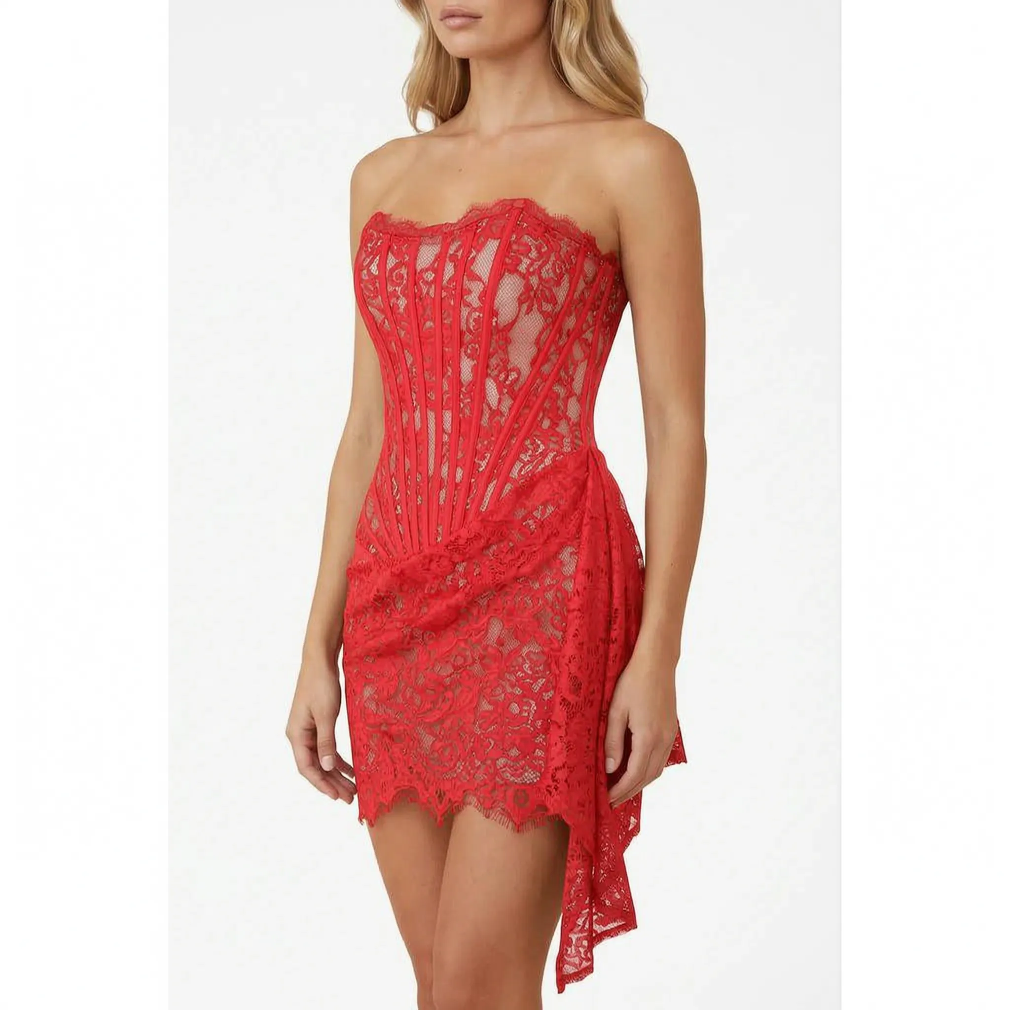 CelestiaMini - Strapless Sheer Patterned Mini Dress