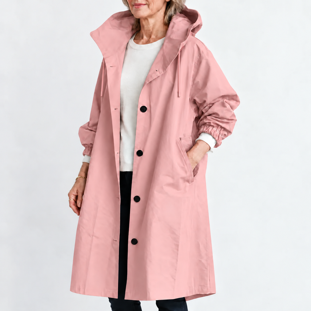Women's Hooded Longline Trench Coat - Button Front