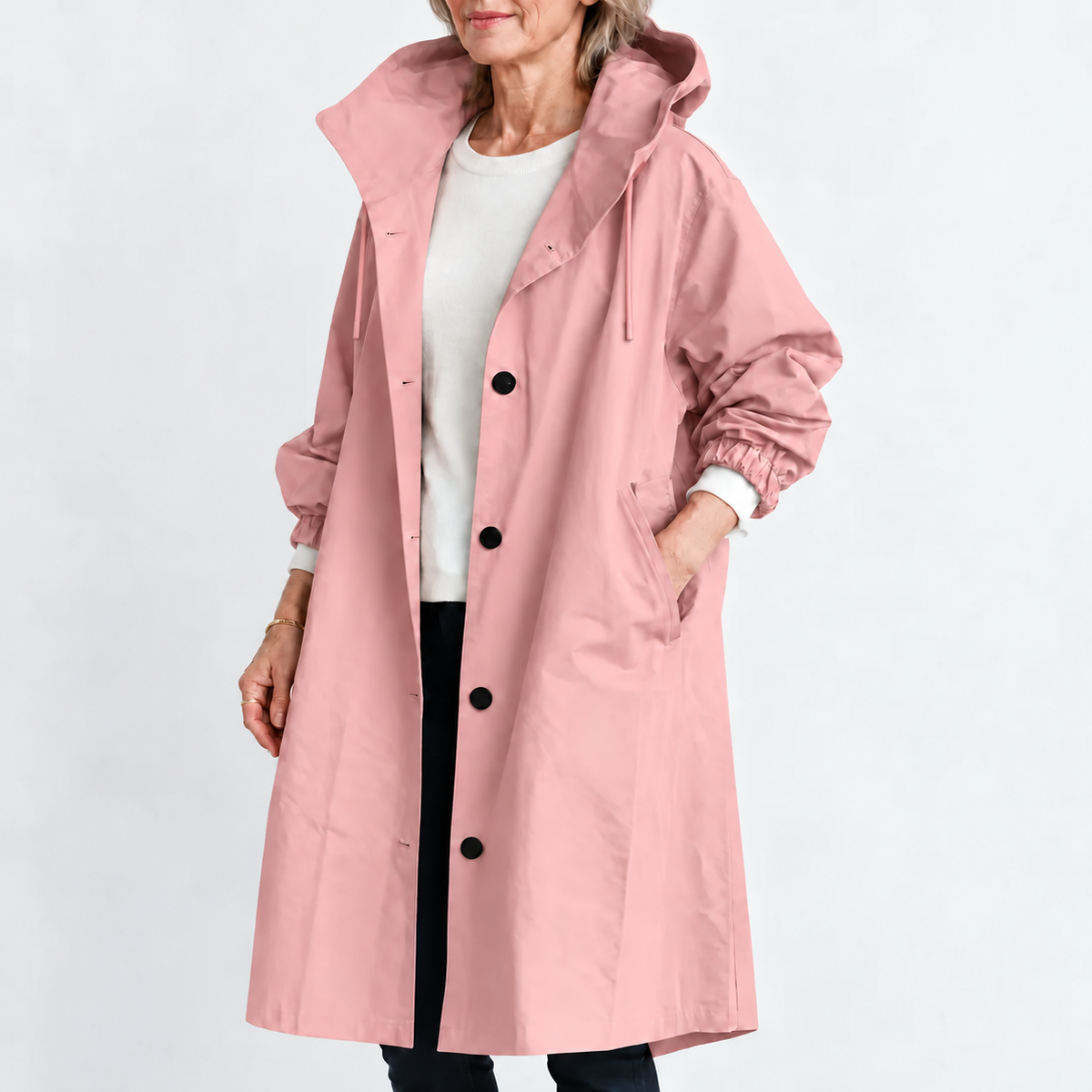 Women's Hooded Longline Trench Coat - Button Front