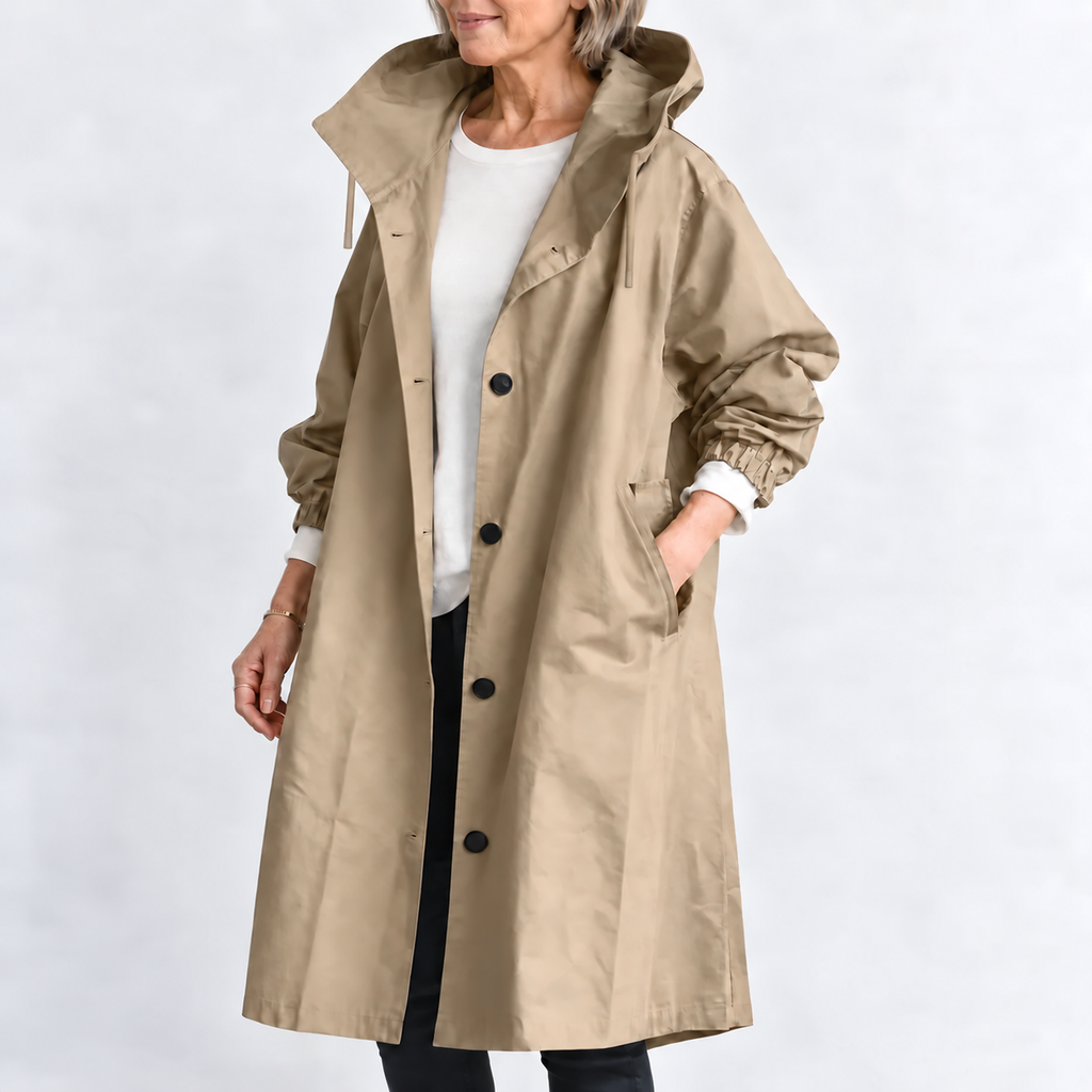 Women's Hooded Longline Trench Coat - Button Front