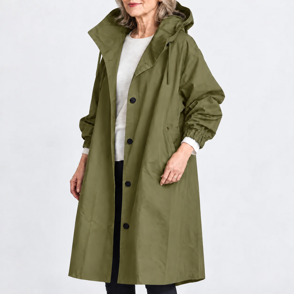 Women's Hooded Longline Trench Coat - Button Front