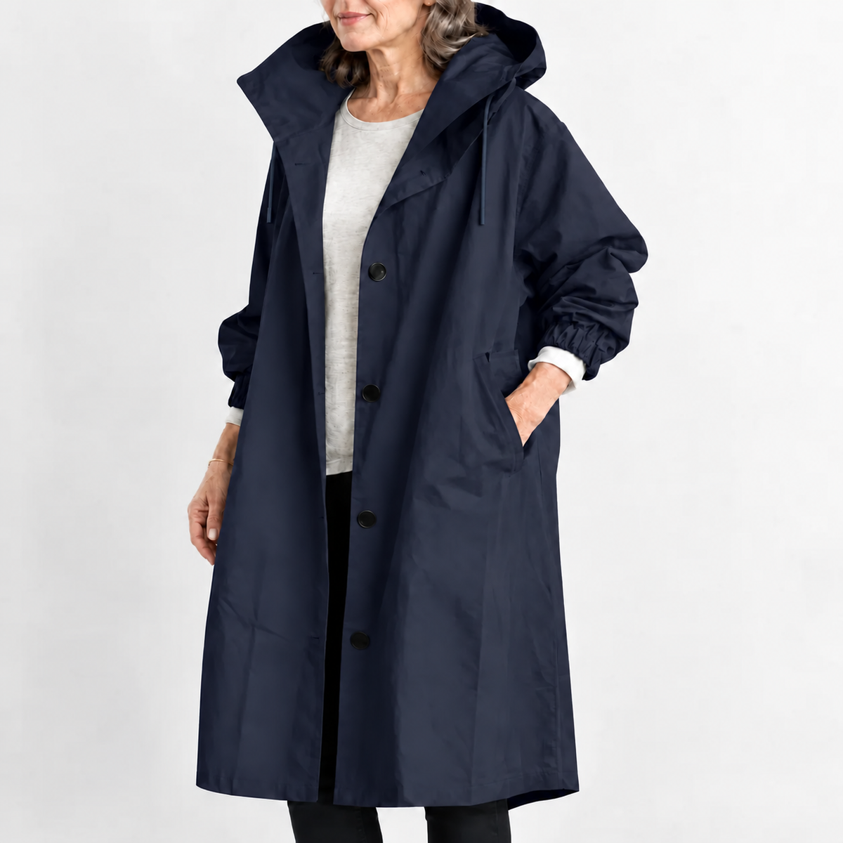 Women's Hooded Longline Trench Coat - Button Front