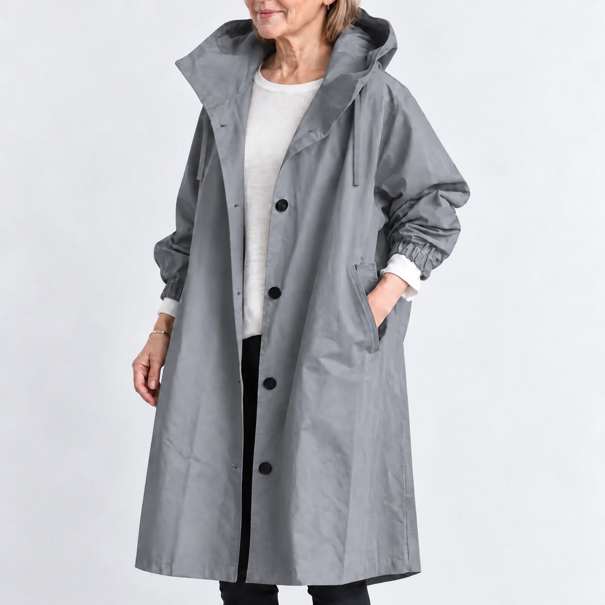 Women's Hooded Longline Trench Coat - Button Front