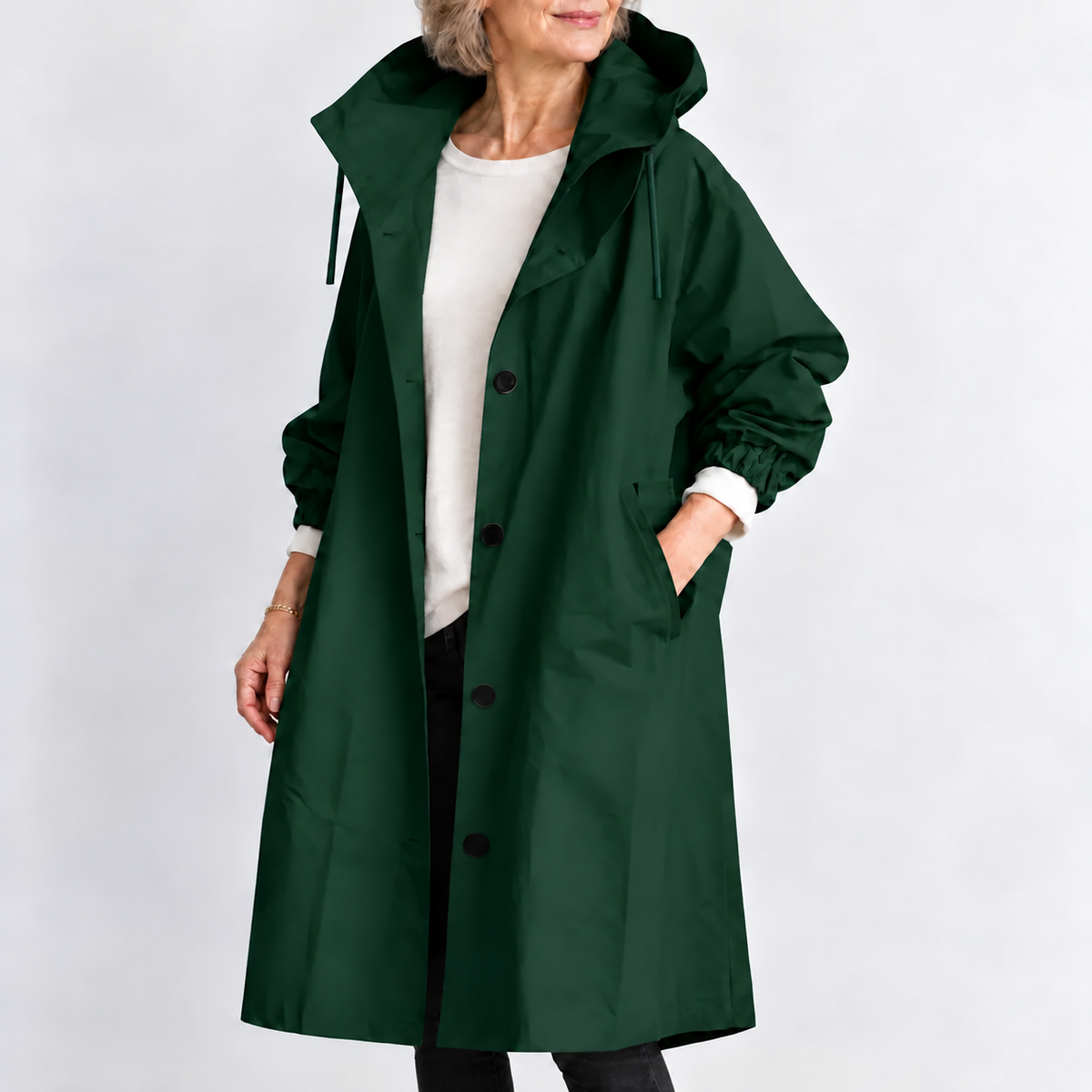 Women's Hooded Longline Trench Coat - Button Front
