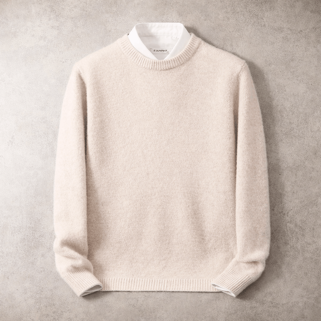 Men's Crew-Neck Jumper- Ribbed Trim and Knit Finish